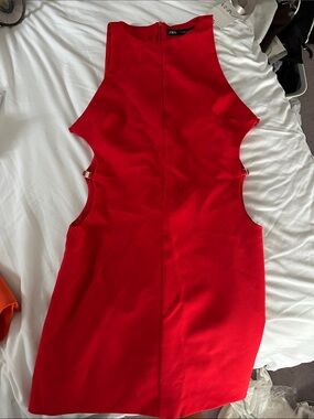 ZARA Vibrant Red Cutout Bodycon Mini Dress